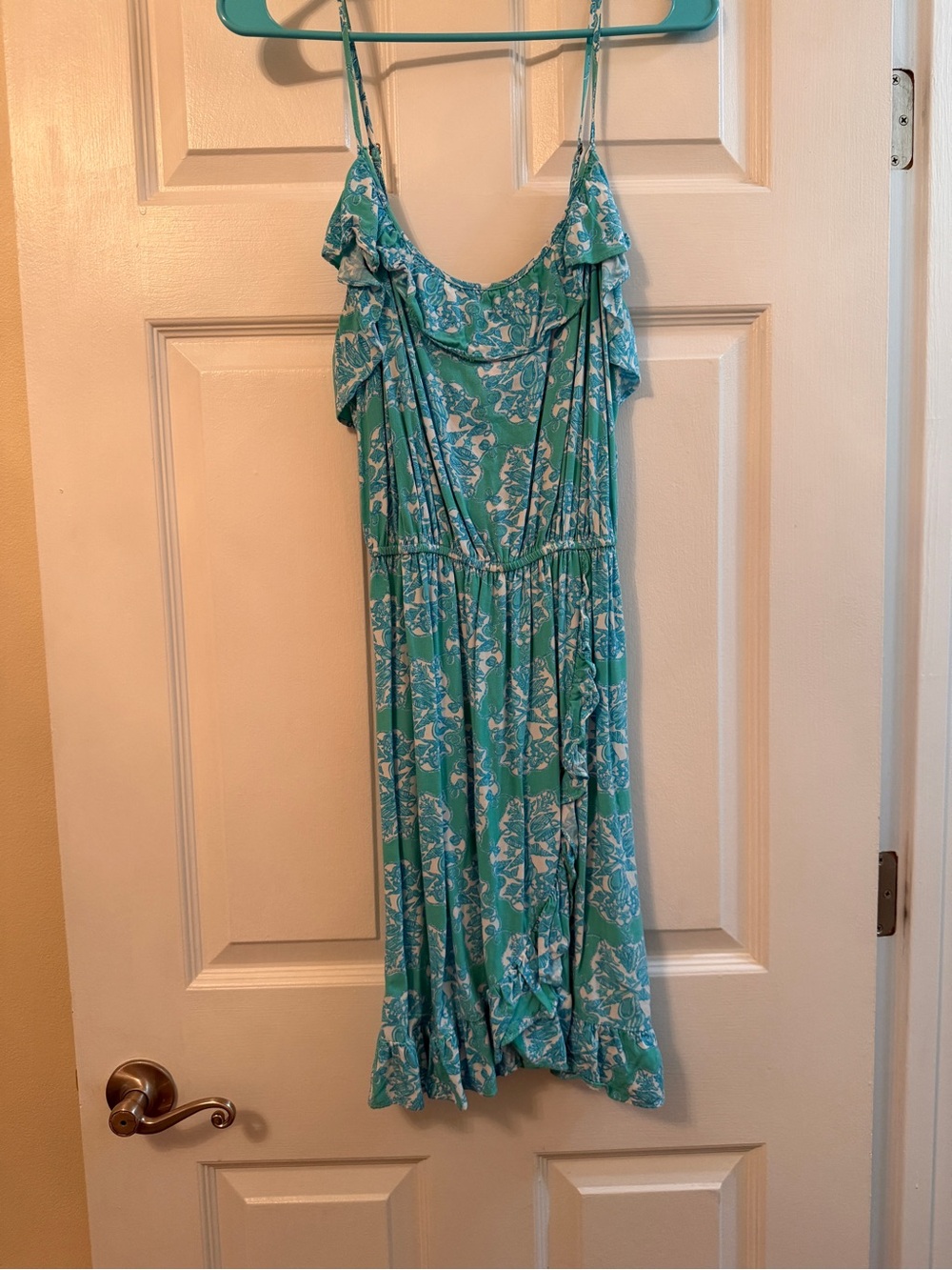 Lilly Pulitzer Turquoise Beachy Print Ruffle Mini Dress